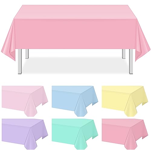 Pastel and Mix Color Rectangle Tablecloth Plastic, 54 x 108 inch, 12 pack